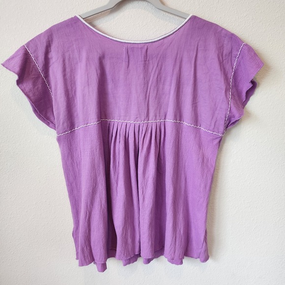 Lucky Brand Purple Embroidered Boho Peasant 100% Cotton Floral Ethereal, Large - Picture 6 of 6